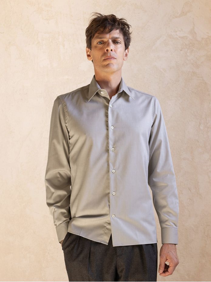 Camicia collo francese anti-piega in Royal Oxford marrone