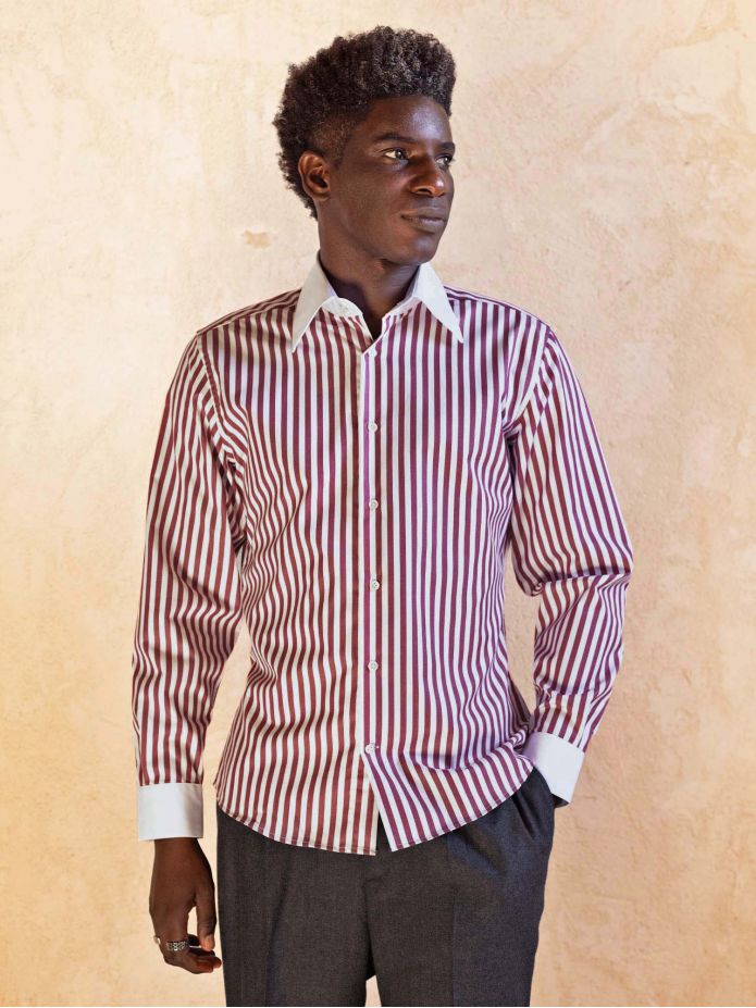 Camicia collo francese anti-piega a righe bordeaux