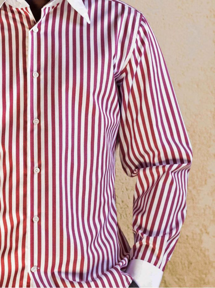 Camicia collo francese anti-piega a righe bordeaux