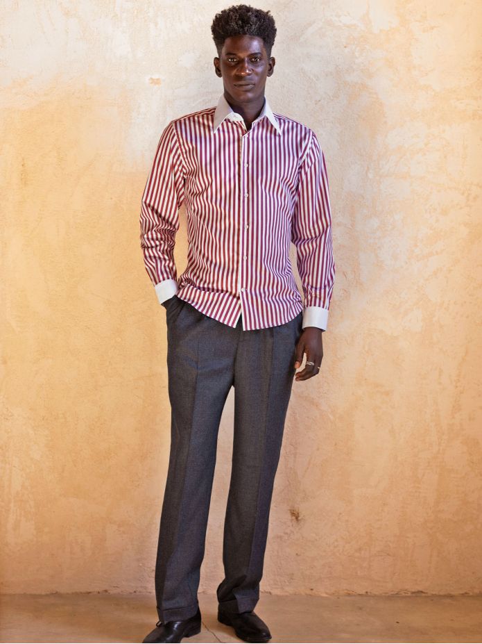 Camicia collo francese anti-piega a righe bordeaux