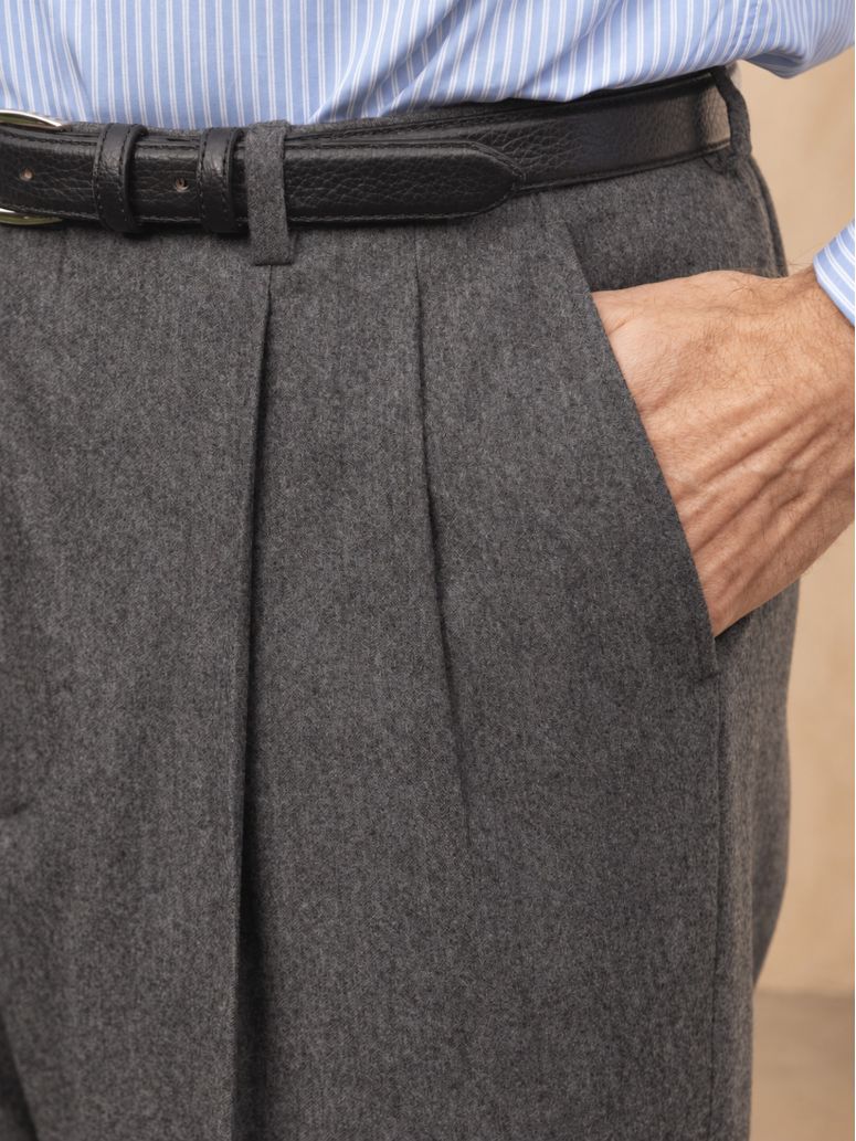 Pantaloni in flanella grigia a vita alta Faro