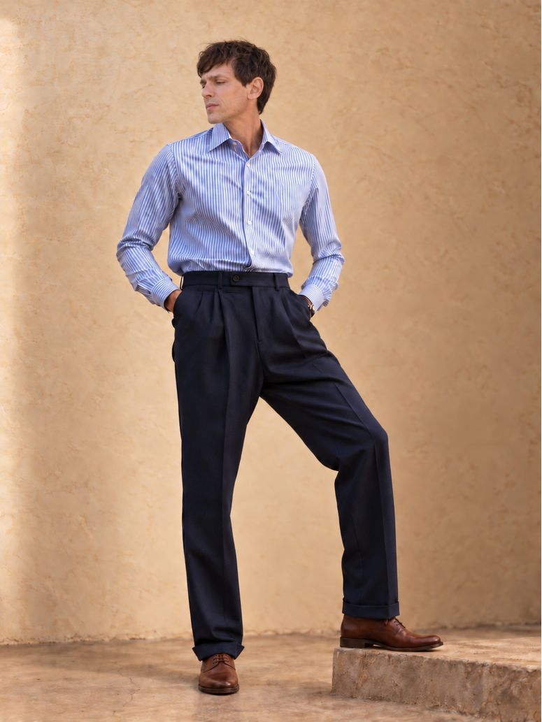 Pantaloni in flanella blu navy a vita alta Faro