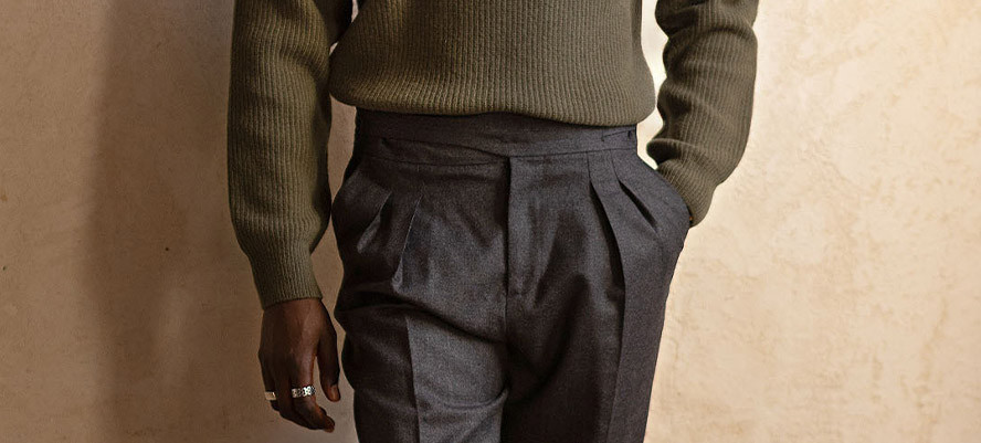 Pantaloni Gurkha da uomo a vita alta
